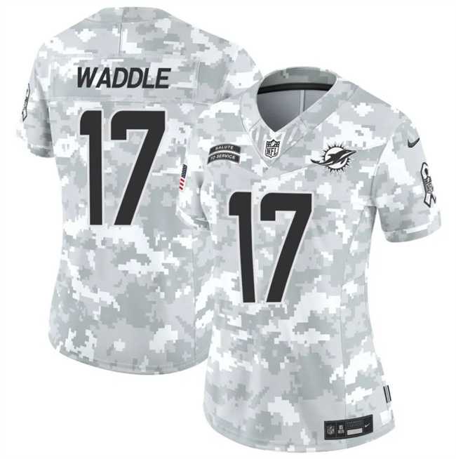 Women%27s Miami Dolphins #17 Jaylen Waddle 2024 F.U.S.E Arctic Camo Salute To Service Limited Stitched Jersey Dzhi
